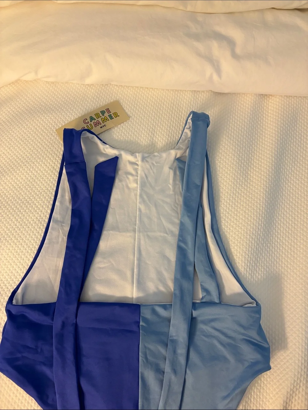 Carpe Summer NYC-Kids Colorblock One-Piece Swimsuit in Light Blue and Royal Blue